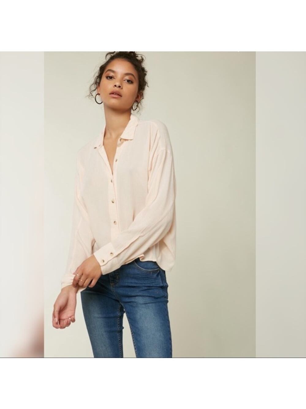 O'Neill Braxton Boxy Button Up Top Women XS Peach Blush Boho Surf Beach